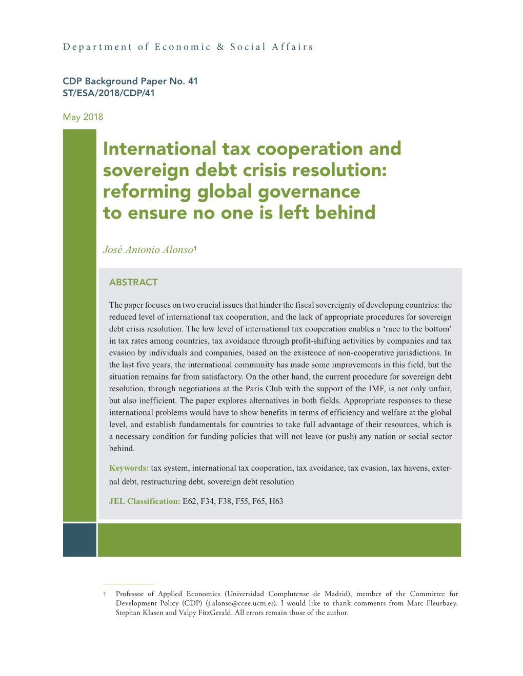 International Tax Cooperation and Sovereign Debt Crisis Resolution: Reforming Global Governance to Ensure No One Is Left Behind