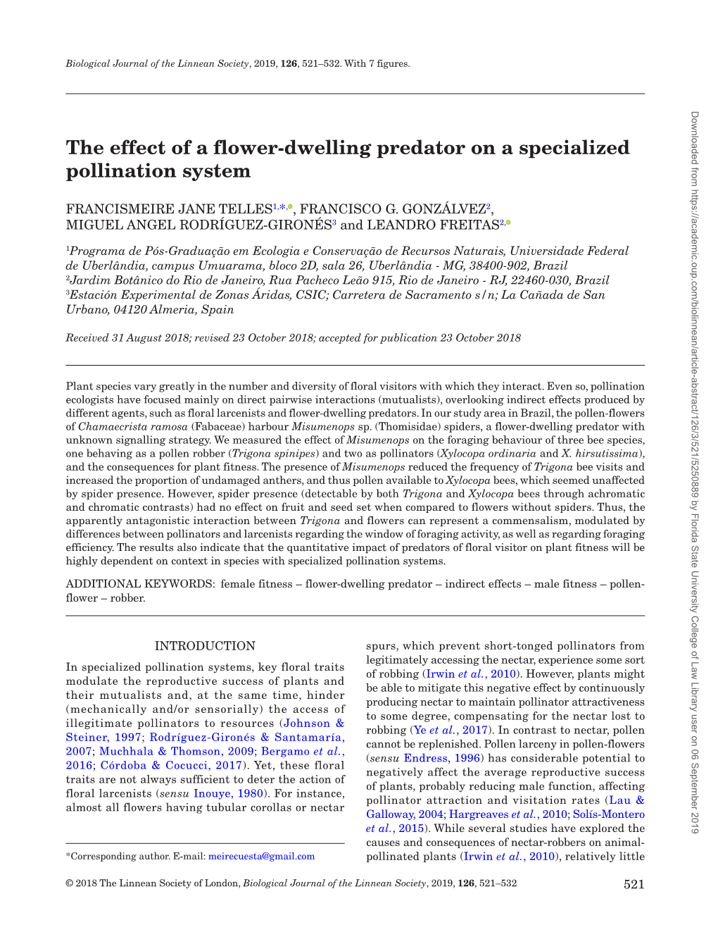 The Effect of a Flower-Dwelling Predator on a Specialized Pollination System