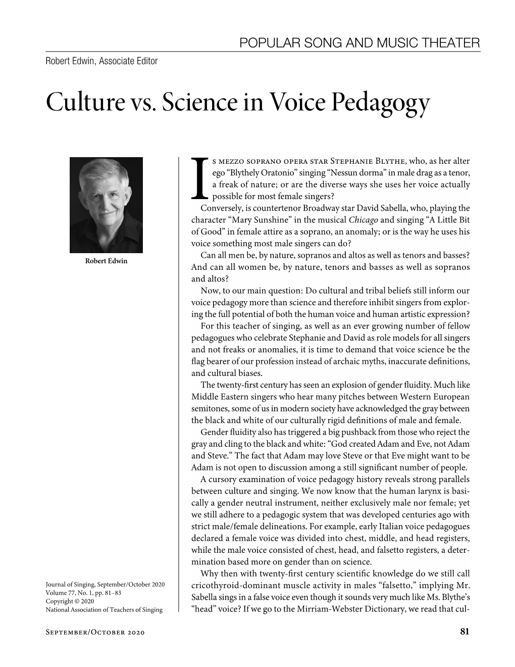 Culture Vs. Science in Voice Pedagogy