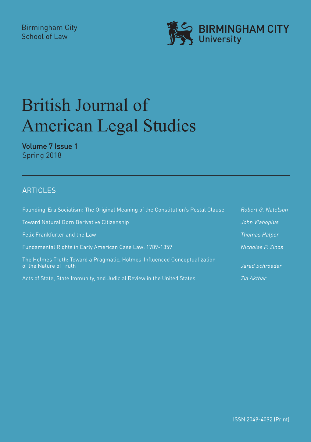 British Journal of American Legal Studies | Volume 7 Issue 1 American Legal Studies Volume 7 Issue 1 Spring 2018