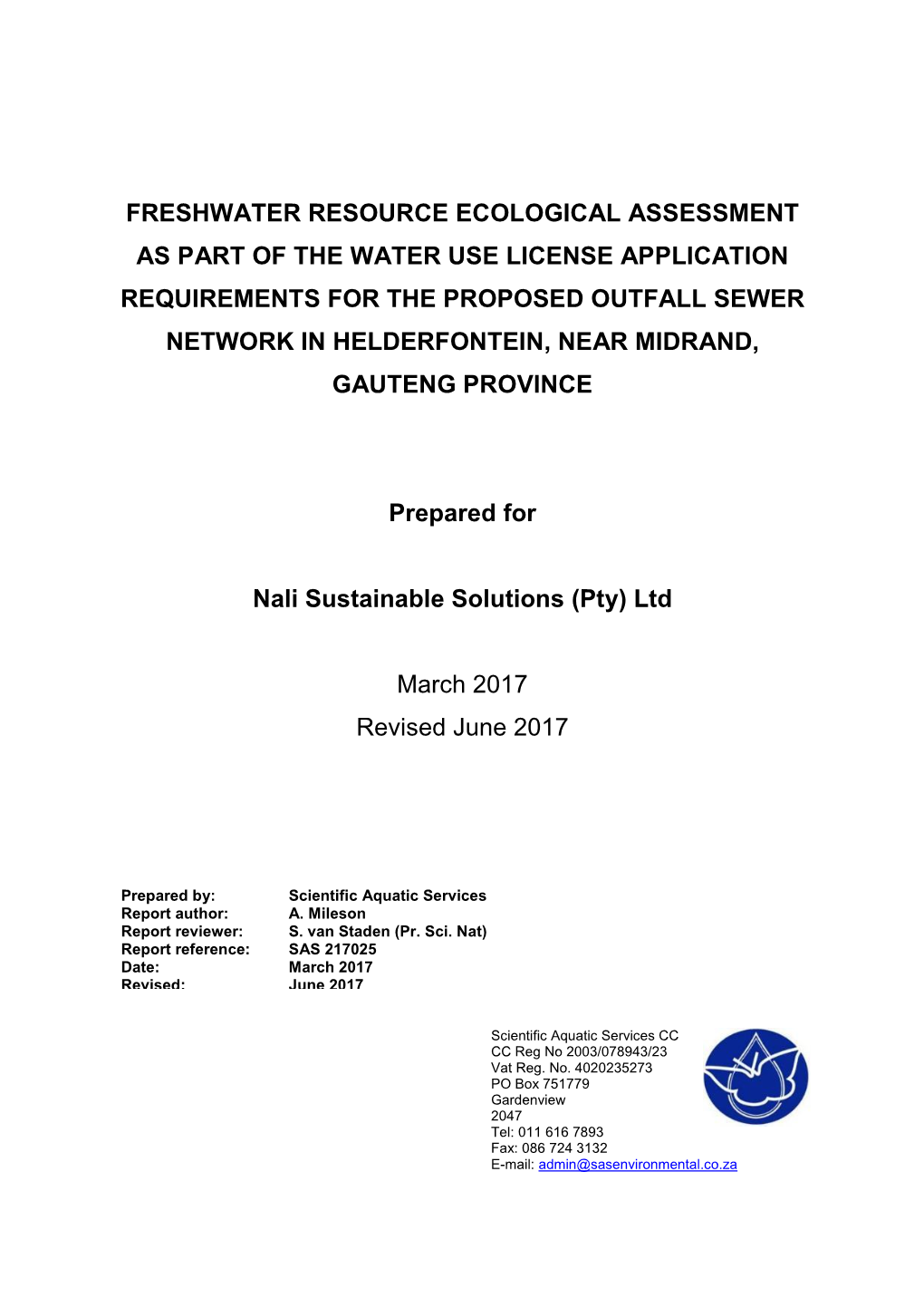 Freshwater Resource Ecological Assessment As