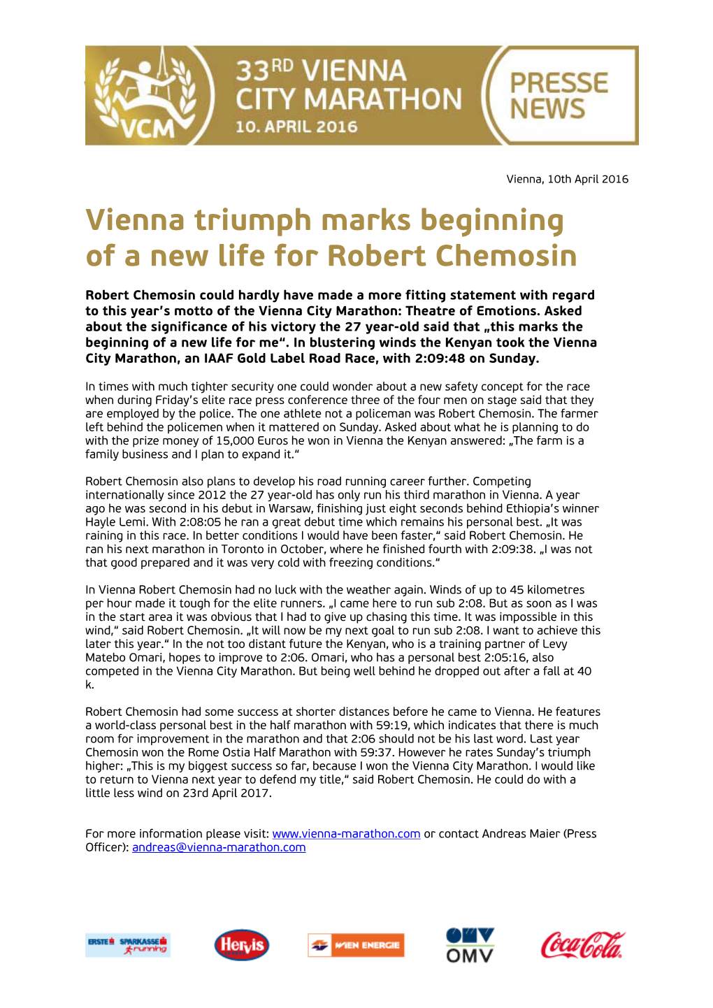 Vienna Triumph Marks Beginning of a New Life for Robert Chemosin