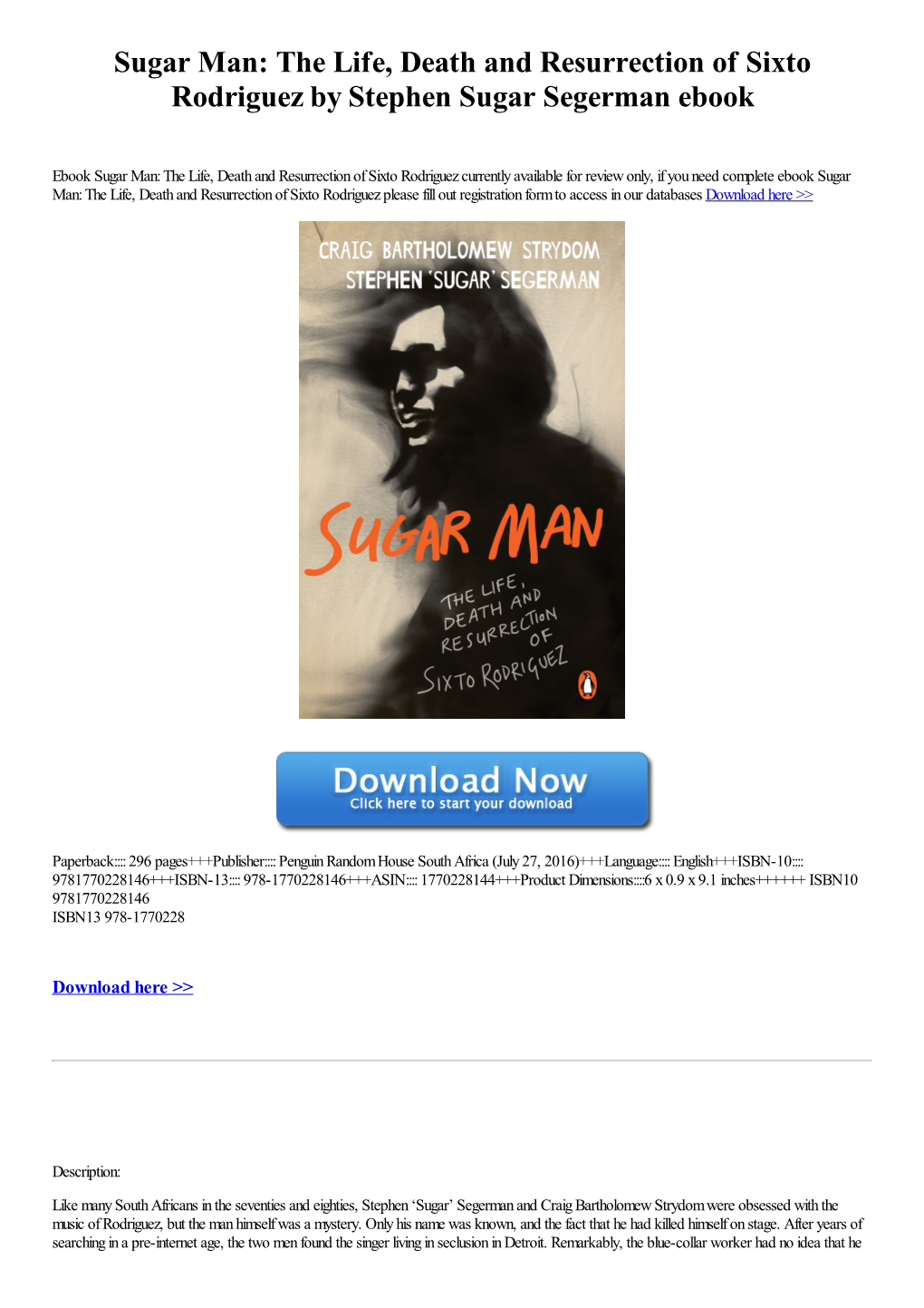 Sugar Man: the Life, Death and Resurrection of Sixto Rodriguez by Stephen Sugar Segerman Ebook