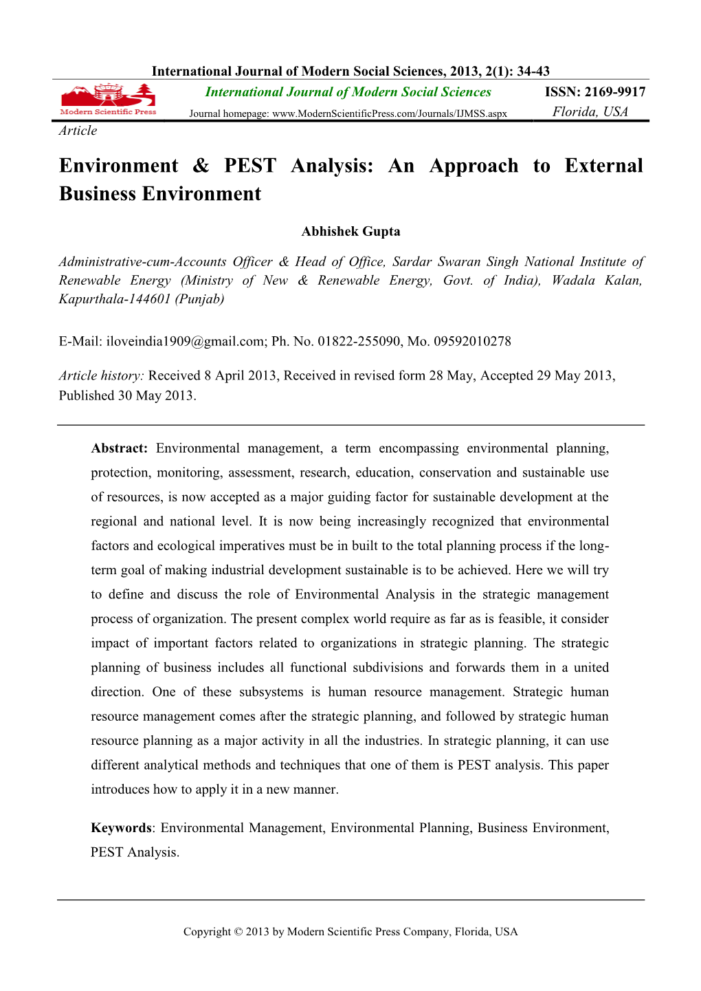 Environment & PEST Analysis: an Approach to External Business