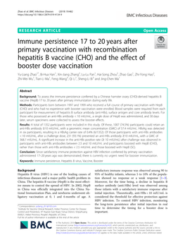 Immune Persistence 17 to 20 Years After Primary Vaccination With