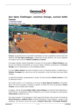 Aon Open Challenger: Convince Sonego, Lorenzi Batte Caruso Di Christian Galfrè 06 Settembre 2018 – 9:45