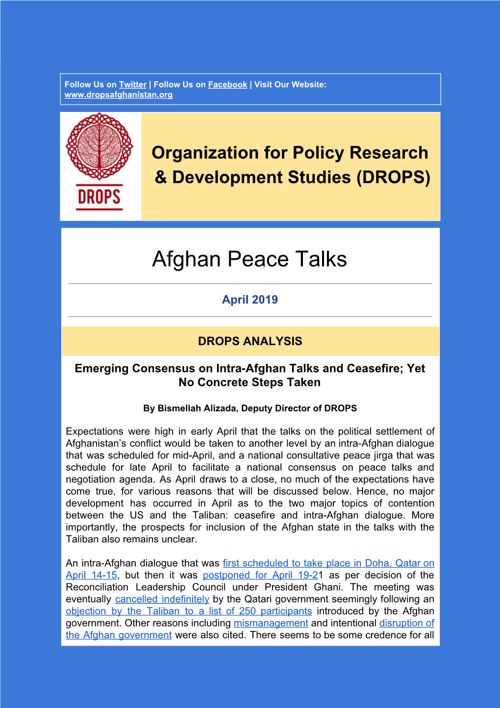 DROPS April__Peace Talks Newsletter, Issue 4–April 2019