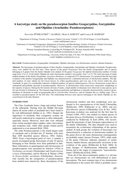 A Karyotype Study on the Pseudoscorpion Families Geogarypidae, Garypinidae and Olpiidae (Arachnida: Pseudoscorpiones)