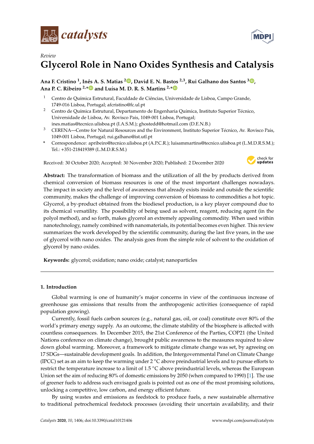 Glycerol Role in Nano Oxides Synthesis and Catalysis