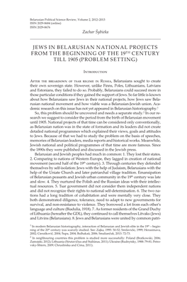 Jews in Belarusian National Projects from the Beginning of the 19Th Century Till 1905 (Problem Setting)