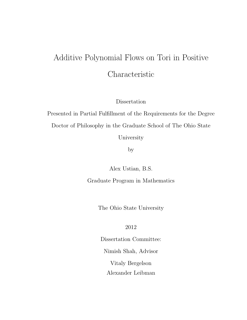 Additive Polynomial Flows on Tori in Positive Characteristic