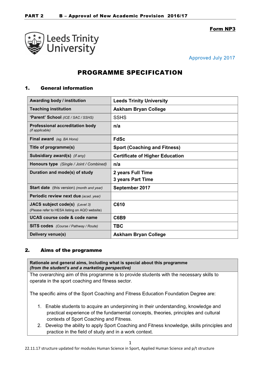 Programme Specification