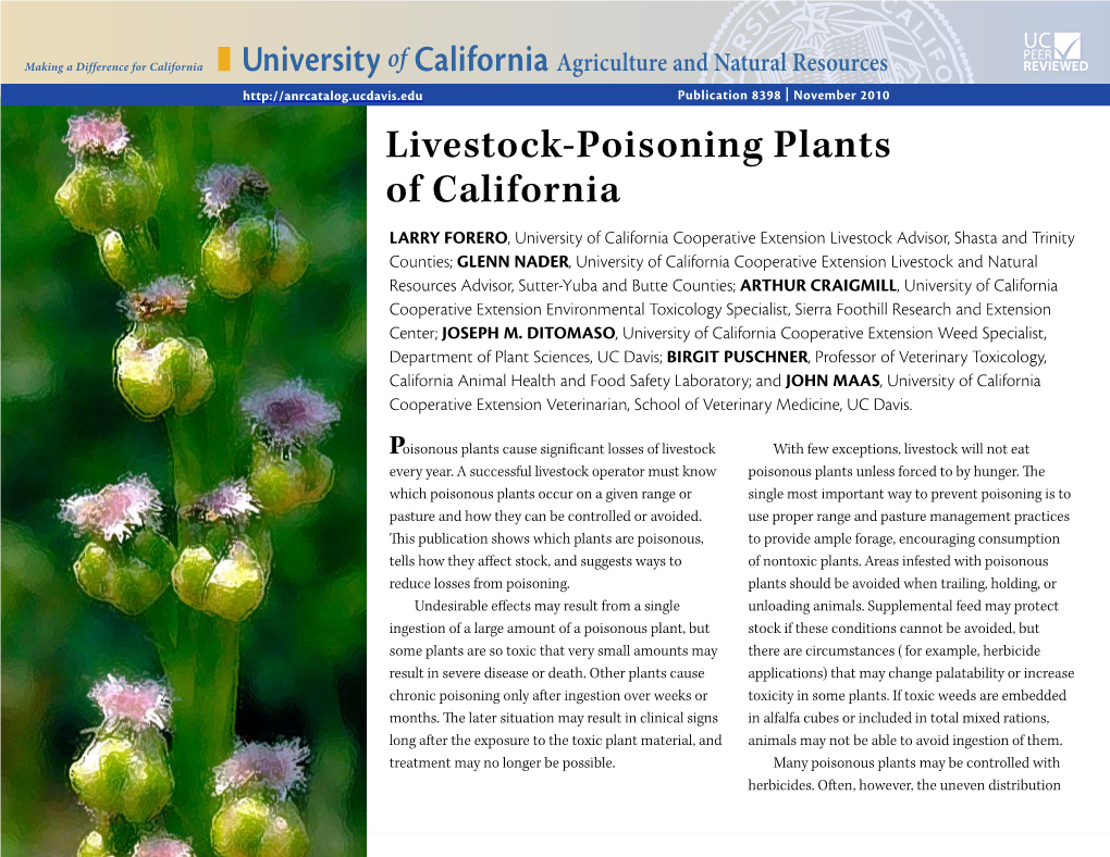 Livestock-Poisoning Plants of California