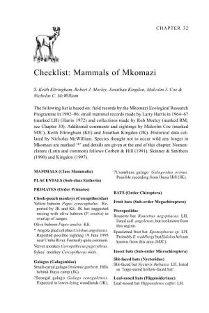 Checklist: Mammals of Mkomazi