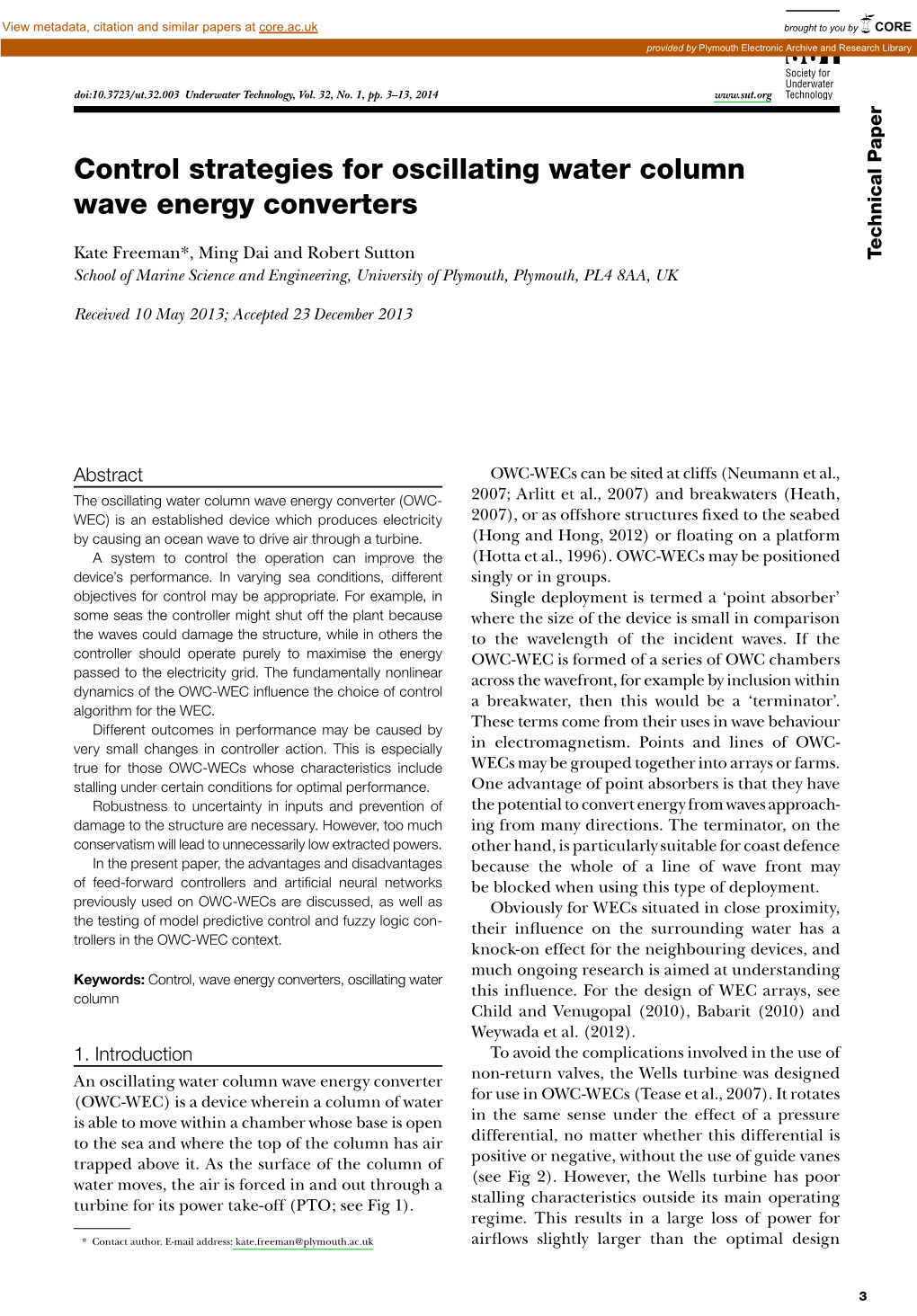 Control Strategies for Oscillating Water Column Wave Energy Converters