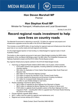 Record Regional Roads Investment to Help Save Lives on Country Roads (168 KB