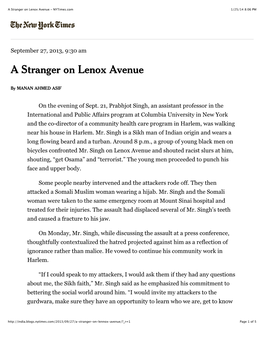 A Stranger on Lenox Avenue - Nytimes.Com 1/25/14 8:06 PM