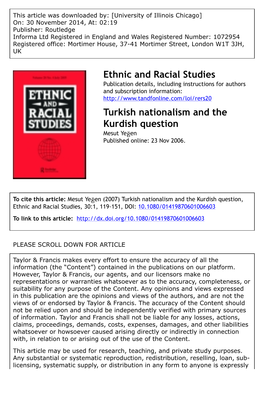Ethnic and Racial Studies Turkish Nationalism and the Kurdish Question