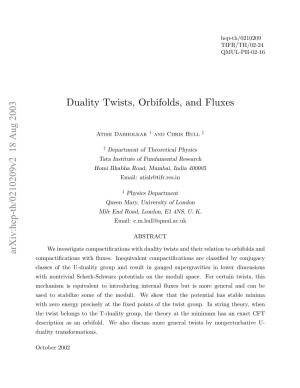 Duality Twists, Orbifolds, and Fluxes