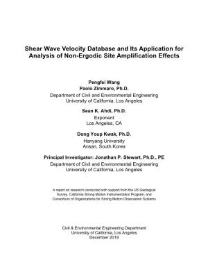 Shear Wave Velocity Database and Its Application for Analysis of Non-Ergodic Site Amplification Effects