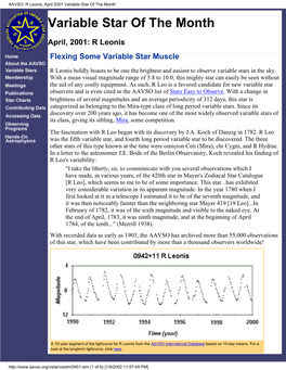 R Leonis, April 2001 Variable Star of the Month Variable Star of the Month
