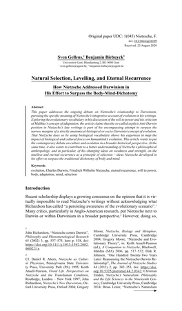Natural Selection, Levelling, and Eternal Recurrence How Nietzsche Addressed Darwinism in His Effort to Surpass the Body-Mind-Dichotomy