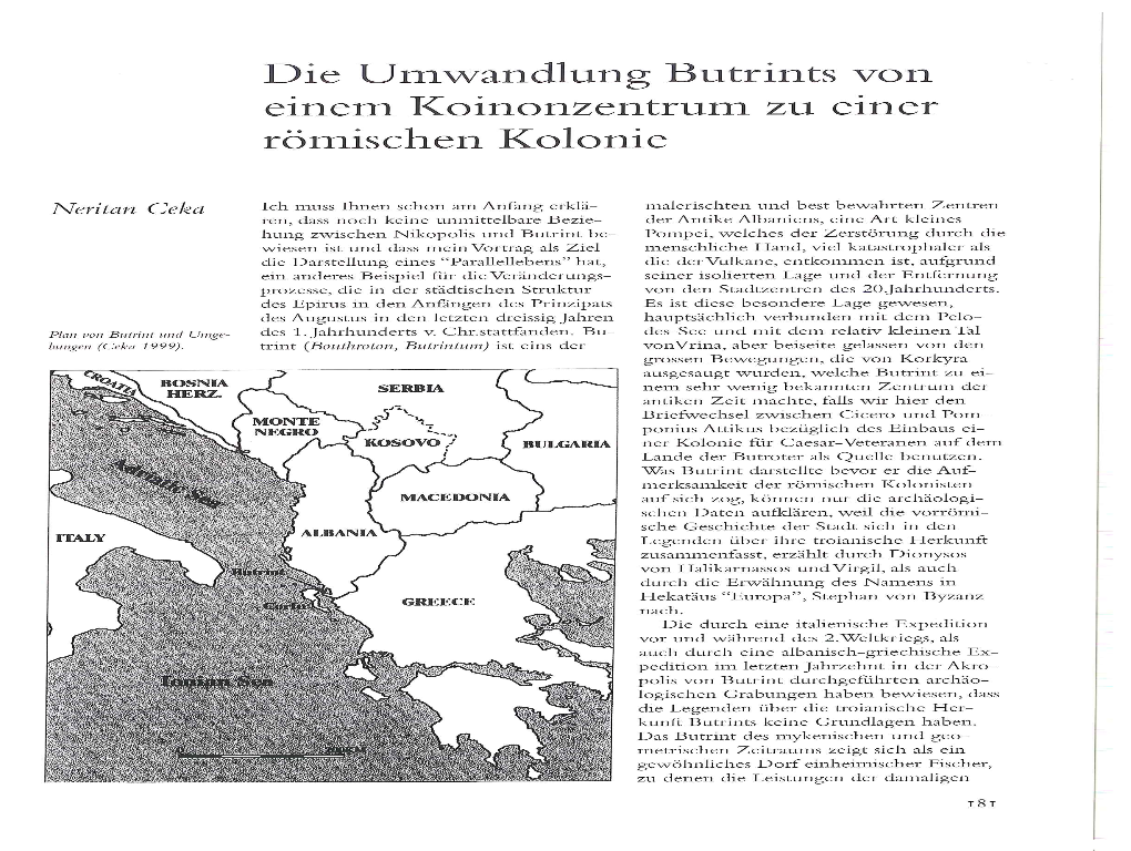 Die Umwandlung Butrints Von Einem Koinonzentrum Zu Einer Romischen