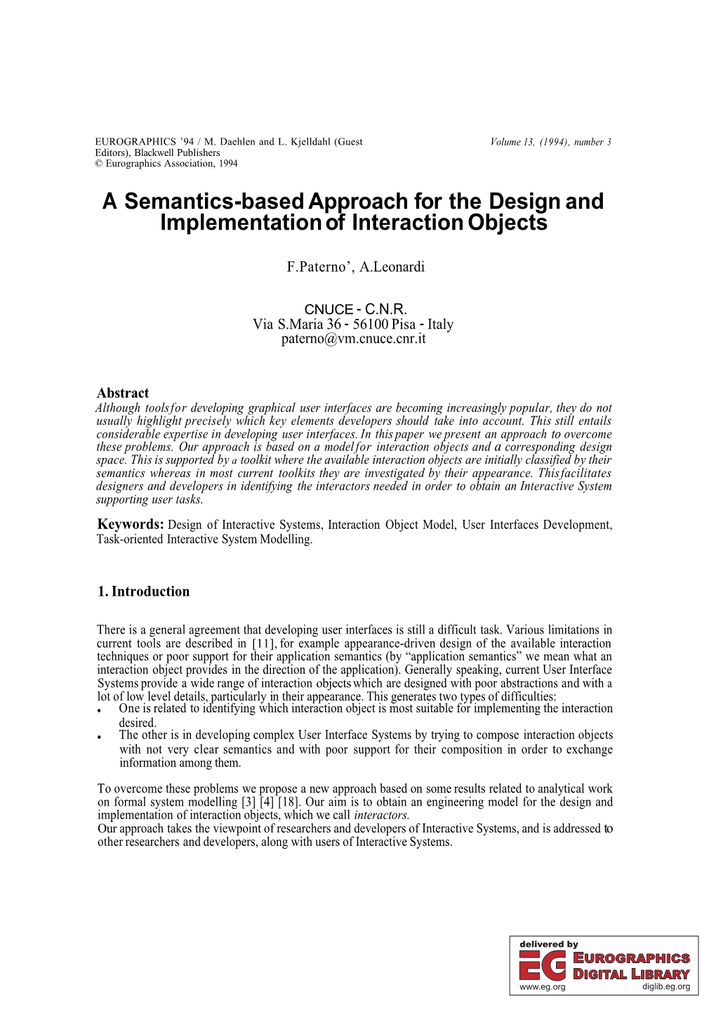 A Semantics-Based Approach for the Design and Implementation of Interaction Objects
