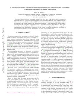 A Simple Scheme for Universal Linear Optics Quantum Computing with Constant Experimental Complexity Using ﬁber-Loops