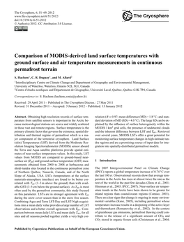 Comparison of MODIS-Derived Land Surface Temperatures with Ground Surface and Air Temperature Measurements in Continuous Permafrost Terrain