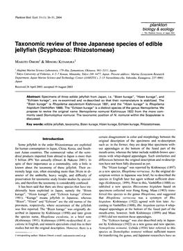 Taxonomic Review of Three Japanese Species of Edible Jellyfish (Scyphozoa: Rhizostomeae)