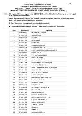 Karnataka UGCET-2020 Candidates - Not Changed (Without Modification) for UGNEET