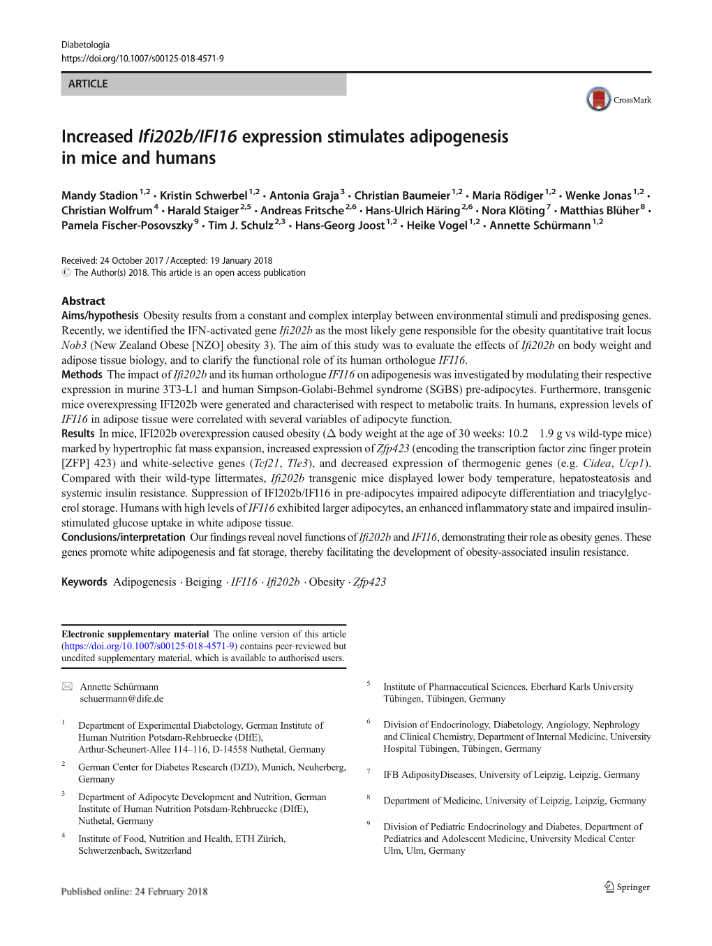 Increased Ifi202b/IFI16 Expression Stimulates Adipogenesis in Mice and Humans