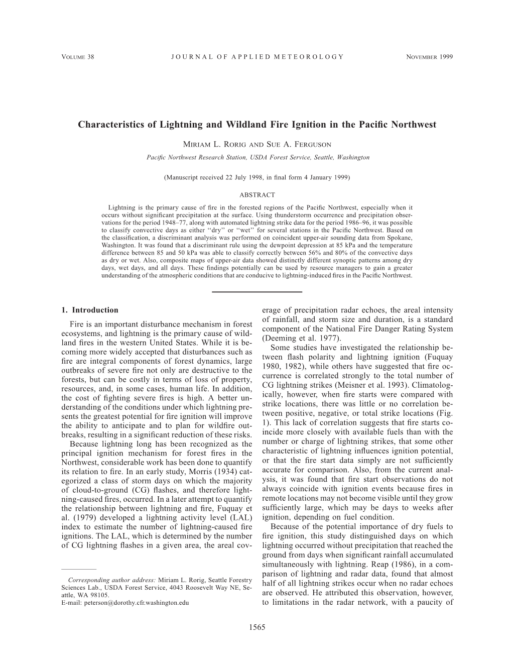 Characteristics of Lightning and Wildland Fire in the Pacific Northwest