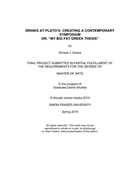 Drinks at Plato's: Creating a Contemporary Symposium Or