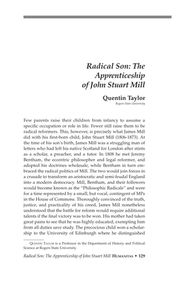 Radical Son: the Apprenticeship of John Stuart Mill Quentin Taylor Rogers State University