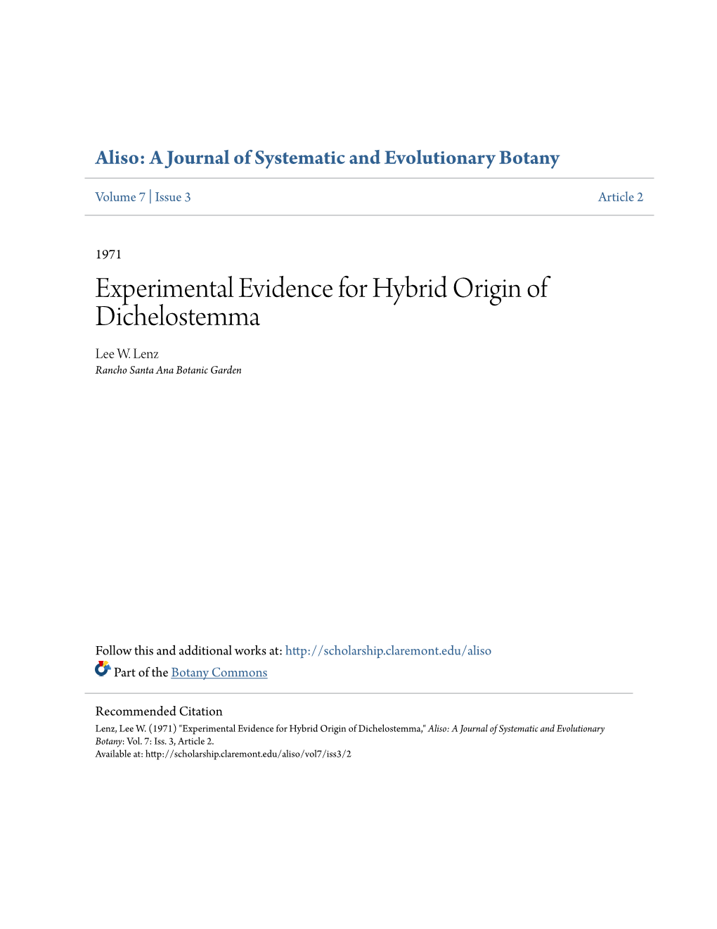 Experimental Evidence for Hybrid Origin of Dichelostemma Lee W