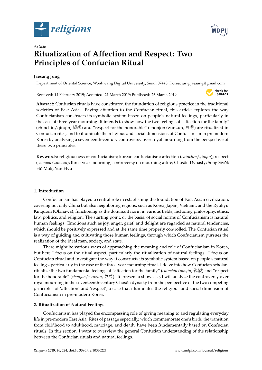 Ritualization of Affection and Respect: Two Principles of Confucian Ritual