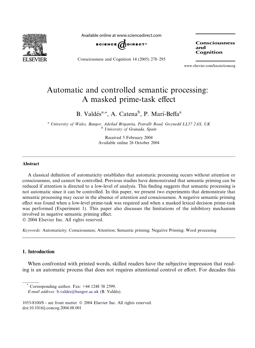 Automatic and Controlled Semantic Processing: a Masked Prime-Task Eﬀect