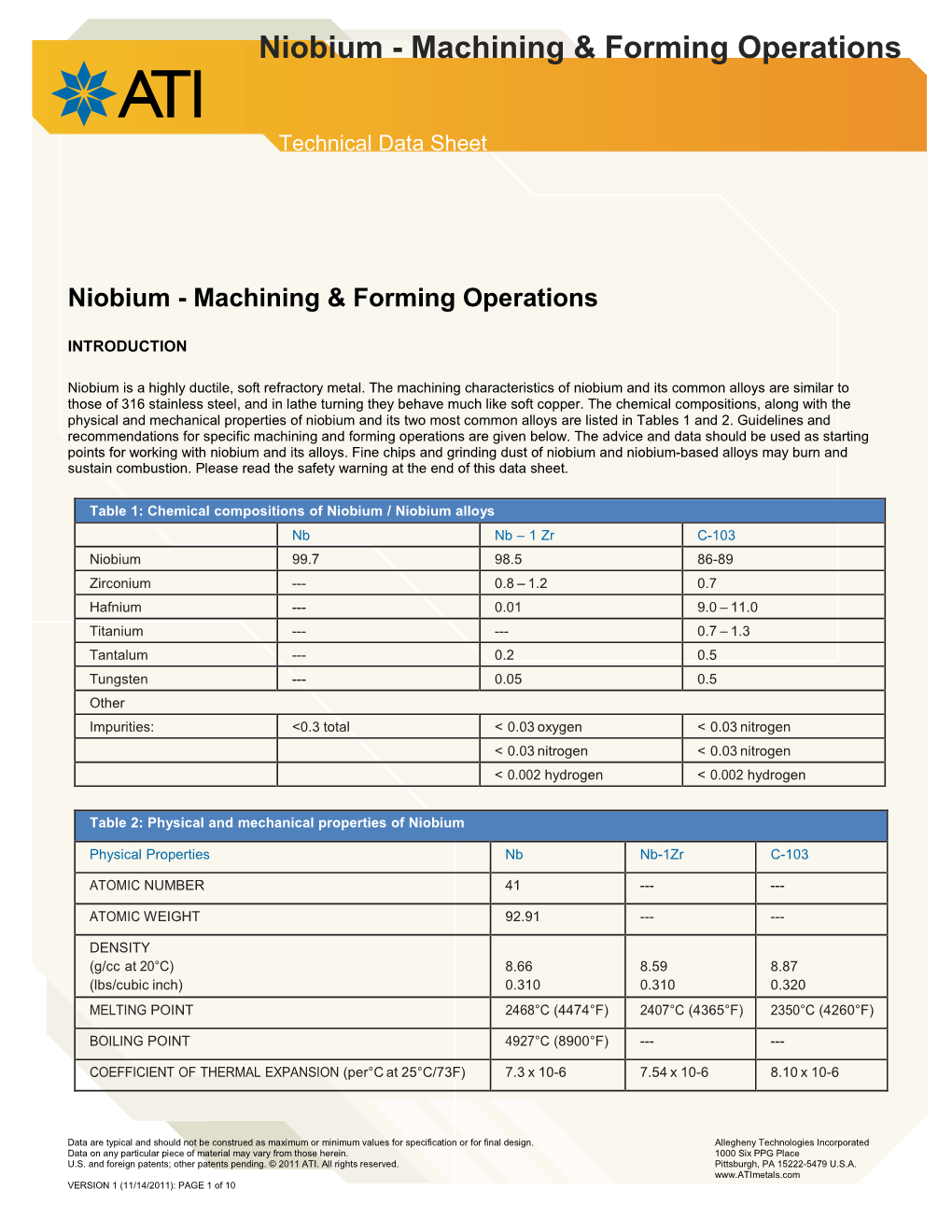 Niobium - Machining & Forming Operations