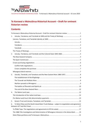 Te Korowai O Wainuiārua Historical Account – Draft for Eminent Historian Review Contents