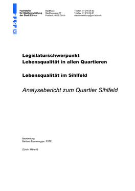 Analysebericht Zum Quartier Sihlfeld