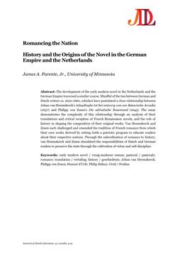 Romancing the Nation History and the Origins of the Novel in the German Empire and the Netherlands