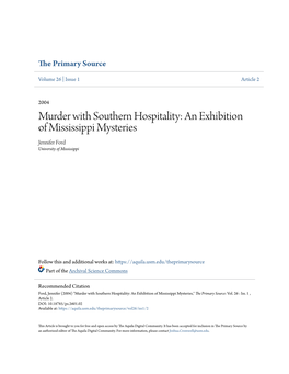 Murder with Southern Hospitality: an Exhibition of Mississippi Mysteries Jennifer Ford University of Mississippi