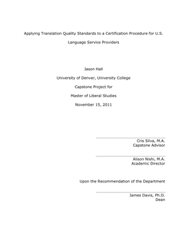Applying Translation Quality Standards to a Certification Procedure for U.S
