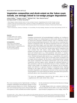 Vegetation Composition and Shrub Extent on the Yukon Coast, Canada