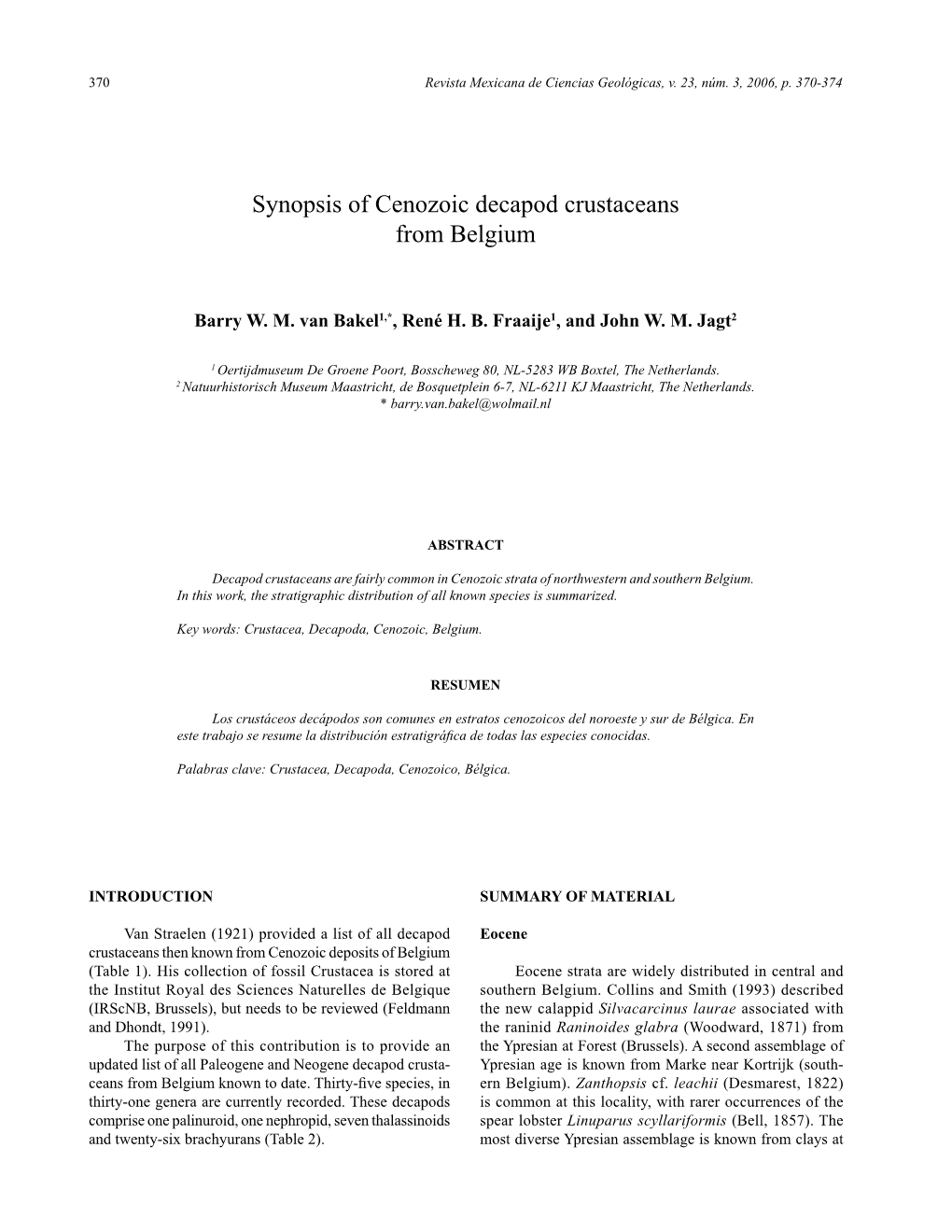 Synopsis of Cenozoic Decapod Crustaceans from Belgium