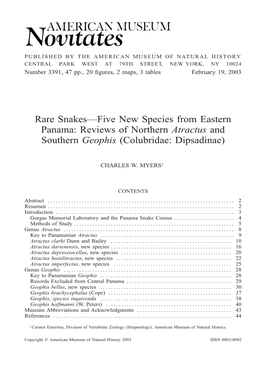 Rare Snakes—Five New Species from Eastern Panama: Reviews Of