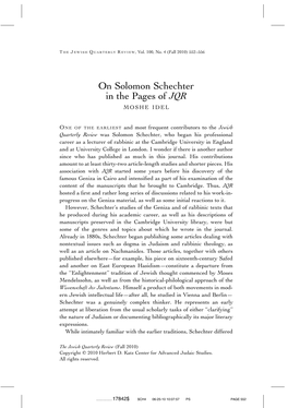 On Solomon Schechter in the Pages of JQR MOSHE IDEL