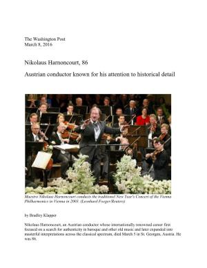 Nikolaus Harnoncourt, 86 Austrian Conductor Known for His Attention to Historical Detail